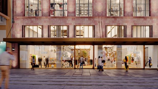 An artist's impression of the new shopfront at the David Jones menswear building site.