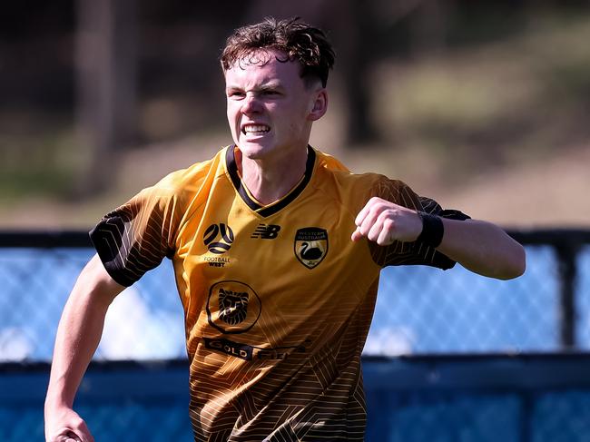 Alex Bolton celebrates a goal for WA at the 2023 boys National Youth Championships. Picture: Damian Briggs / Football Australia