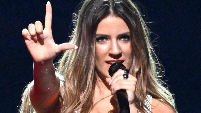 Australian singer and dancer Silia Kapsis representing Cyprus with the song 'Liar' performs on stage during the first rehearsal for the first semi-final of the 68th edition of the Eurovision Song Contest (ESC) at the Malmo Arena, in Malmo, Sweden, on May 6, 2024. A week of Eurovision Song Contest festivities kicked off Saturday, on May 4, in the southern Swedish town of Malmo, with 37 countries taking part. The first semi-final takes place on Tuesday, May 7, the second on Thursday, May 9, and the grand final concludes the event on May 11. (Photo by Jessica Gow/TT / TT News Agency / AFP) / Sweden OUT