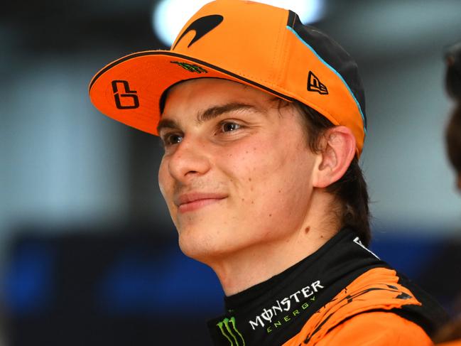 SAO PAULO, BRAZIL - NOVEMBER 01: Sprint Pole qualifier Oscar Piastri of Australia and McLaren talks to the media in the Paddock after Sprint Qualifying ahead of the F1 Grand Prix of Brazil at Autodromo Jose Carlos Pace on November 01, 2024 in Sao Paulo, Brazil. (Photo by Rudy Carezzevoli/Getty Images)