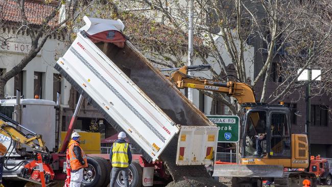 Workers in the Domain precinct are being offered free coffee cards and travel mugs to compensate for ongoing disruptive ­construction. Picture: Sarah Matray