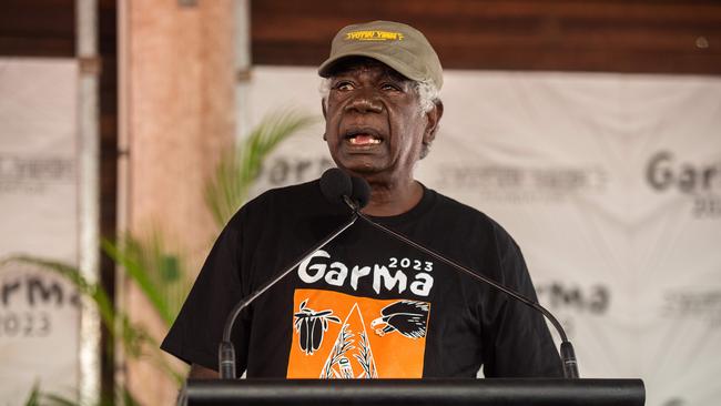 Mr Djawa Yunupingu Yothu Yindi Foundation Chairman speaks at the Garma Festival 2023. Picture: Pema Tamang Pakhrin