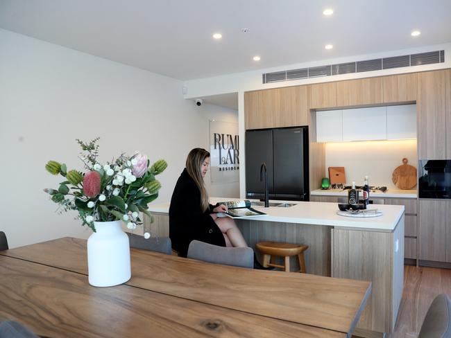 Alceon sales director Joyce Nguyen in one of the finished apartments at Rumbalara Residences. Picture: Sue Graham