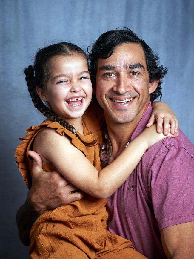 Retired rugby league legend Johnathan Thurston and his daughter. Picture: Scott Radford-Chisholm