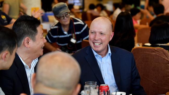 Peter Dutton enjoys lunch at a Chinese restaurant in 2020. Picture: AAP Image/Darren England