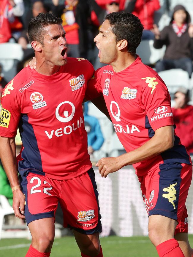 Portuguese import Fabio Ferreira celebrates his season-opening strike in 2013. Picture: Sarah Reed