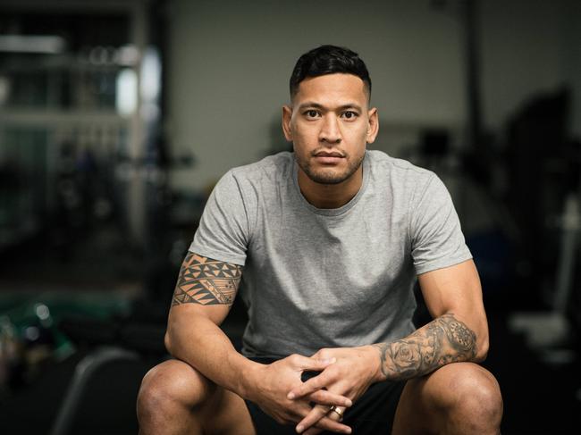 Israel Folau takes time out at a gym in Adelaide SA.