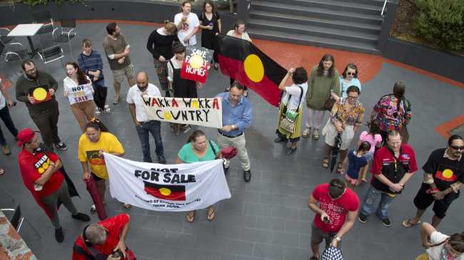 Protest at Picnic Point during the auction of 37 homes from a Aboriginal housing company. February 2019. Picture: Bev Lacey