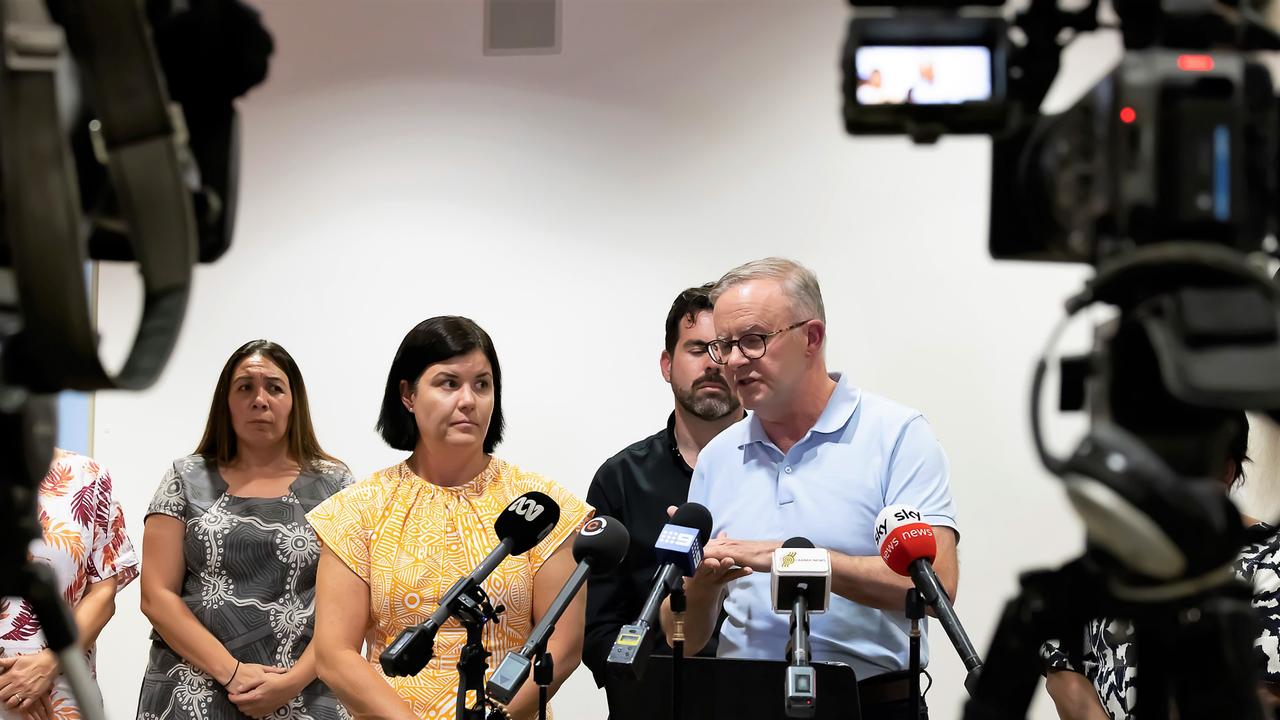 Prime Minister Anthony Albanese visited Alice Springs, as Chief Minister Natasha Fyles announced alcohol restrictions – with the possibility of more. Picture: NCA NewsWire / Sabine Haider