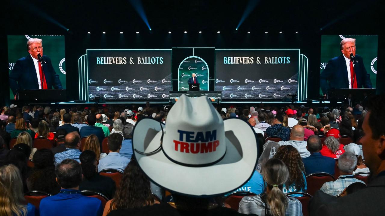 Former US President and 2024 Republican presidential candidate Donald Trump speaks at the summit. Picture: Chandan Khanna/AFP