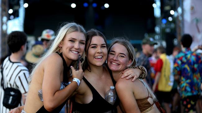 The Grass Is Greener music festival at the Cairns Showgrounds. Lexi Ford, Kasey Devine and Hayley Dek. PICTURE: STEWART MCLEAN