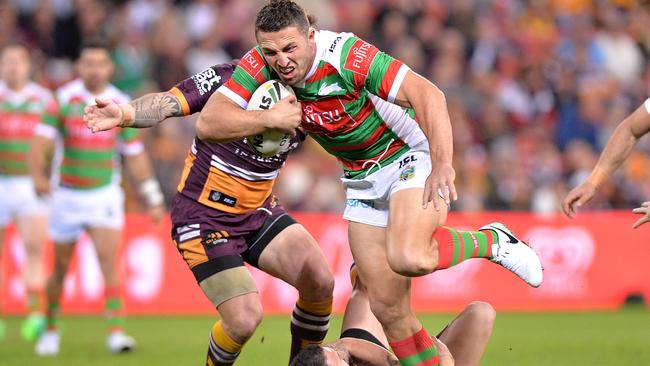 Rabbitohs star Sam Burgess pictured during a round 14 NRL match against the Brisbane Broncos at Suncorp Stadium in June. Picture: Bradley Kanaris/Getty Images