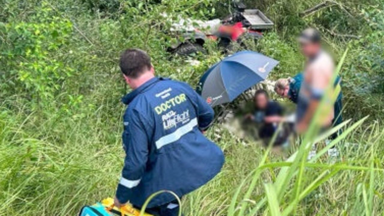 The Sunshine Coast-based RACQ LifeFlight Rescue helicopter crew has airlifted a teenage boy to hospital after the quad bike he was driving rolled off a track and plunged down a ten metre embankment at Munna Creek on Thursday, March 7, 2024.