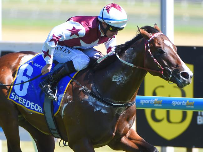 BALLARAT, AUSTRALIA - NOVEMBER 19:  Luke Nolen riding Speedeor wins Race 7, Magic Millions 3 & 4 YO Classic during Ballarat Cup day at Ballarat Racecourse on November 19, 2016 in Ballarat, Australia.  (Photo by Vince Caligiuri/Getty Images)