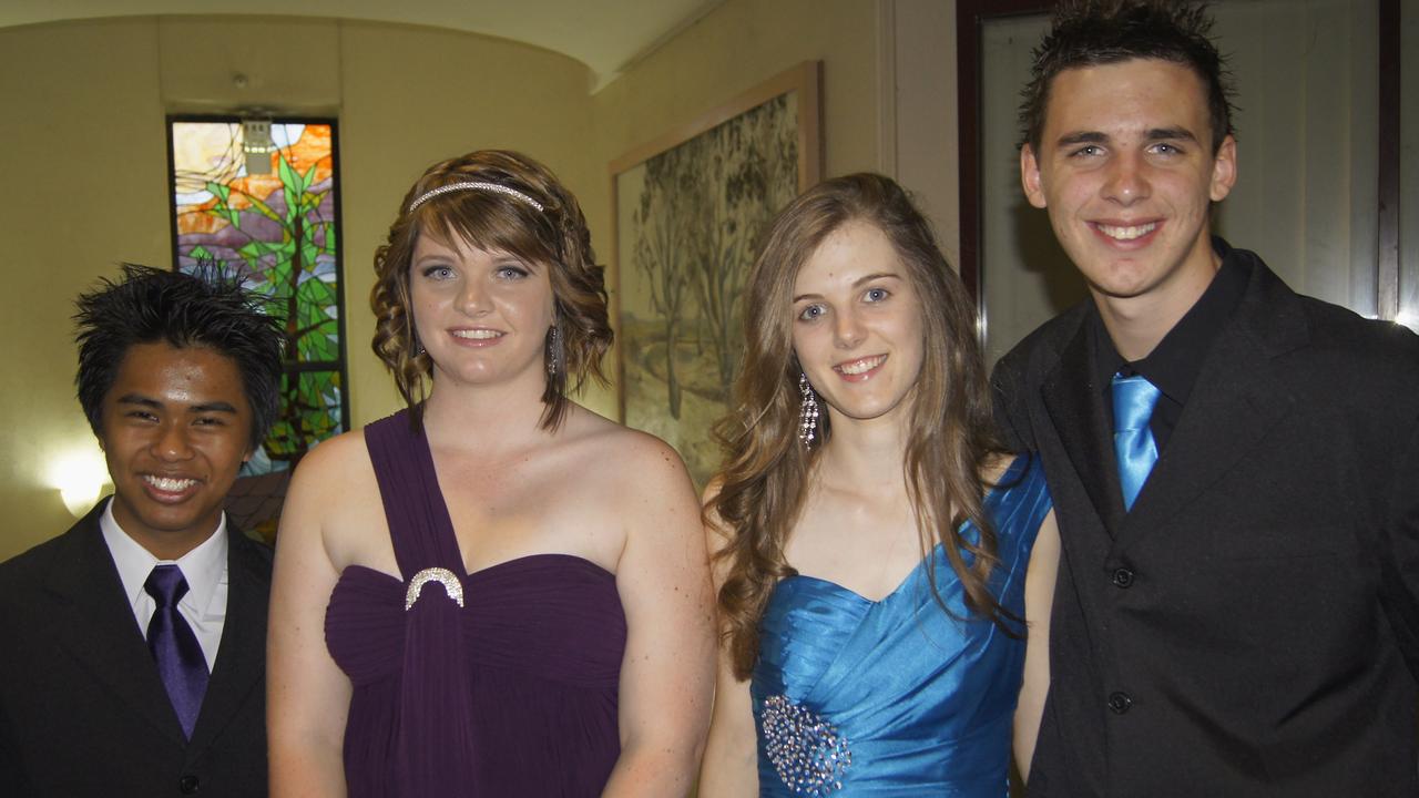 Justin Hirning, April Stand, Kelsey Day and Manual Wallan at the OLSCC formal on Wednesday evening. Photo: Mark Riedel / Dalby Herald Photo Mark Riedel / Dalby Herald