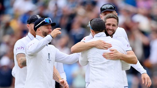 Chris Woakes celebrates dismissing Marnus Labuschagne. Picture: Getty