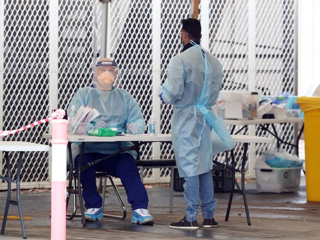 A testing station has been set up at the temple site. Picture: NCA NewsWire/ David Crosling