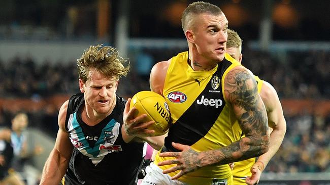 Dustin Martin was best on ground in his team’s clash with Port Adelaide. Picture: Daniel Kalisz (Getty Images)