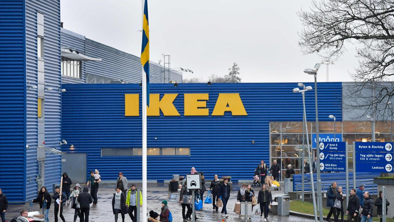 A Swedish flag at half mast outside an Ikea store in Stockholm, on January 28, 2018 after Ingvar Kamprad, the enigmatic founder, died aged 91. Picture: AFP