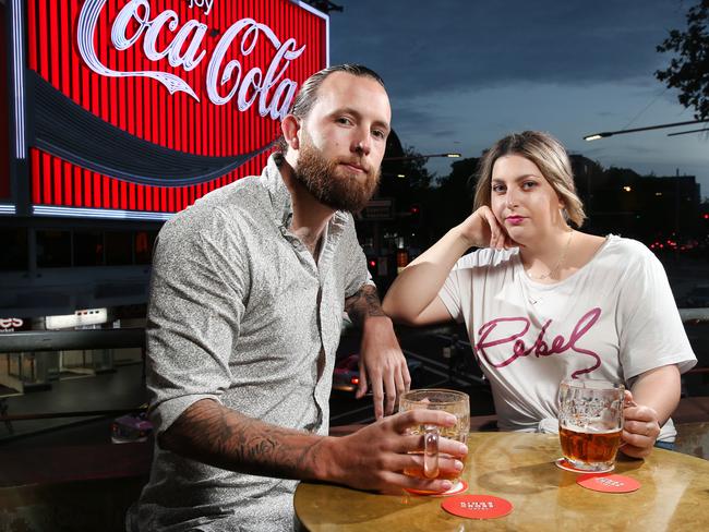 Kings Cross locals Alexander Porter, 30, and Anna Mace, 27, say they don't enjoy living in the area anymore and want the lockout laws repealed. Picture: Richard Dobson