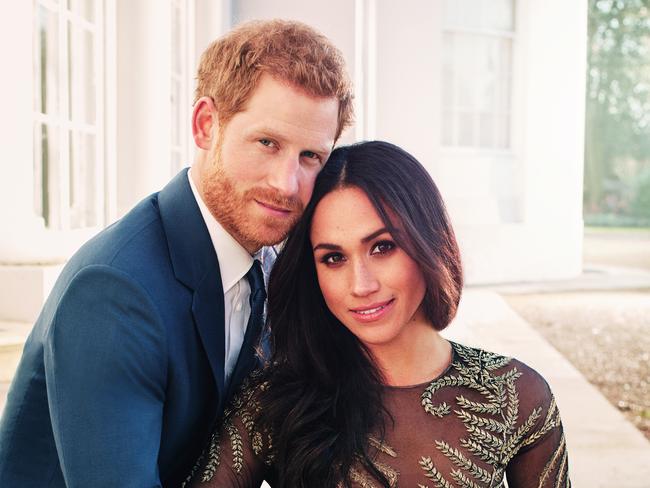 Prince Harry and Meghan Markle after their engagement announcement at Kensington Palace. Picture: AP