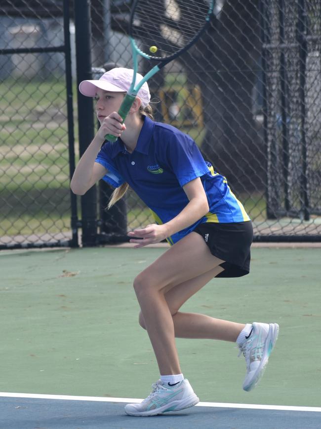 Players on court at the JDS Central Region tournament at the Rockhampton Regional Tennis Centre on July 14, 2024.