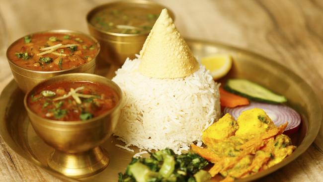 A thakali thali at Danphe Nepalese and Indian restaurant in Collins St, Hobart. Picture: MATT THOMPSON