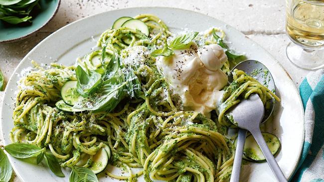 Pesto dishes: Zucchini pesto pasta.