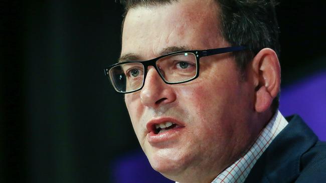 Daniel Andrews did not hide from the media or look beaten even when Victoria set a frightening new record of daily infections on Monday. Picture: Ian Currie