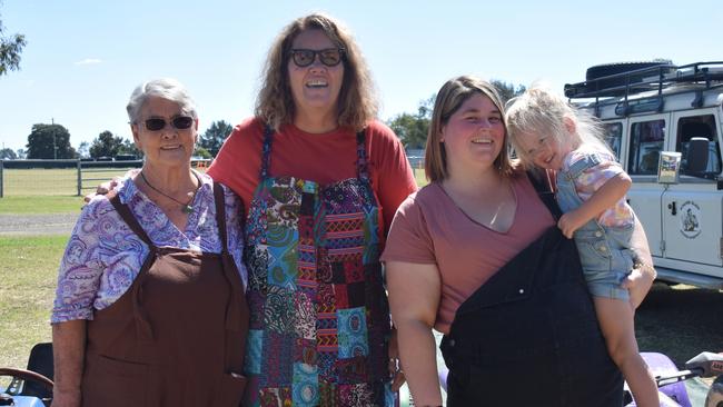 Four generations dressed up in overalls: Alison, Julie, Tia and Everleigh at the Dalby Show 2023. Picture: Emily Devon