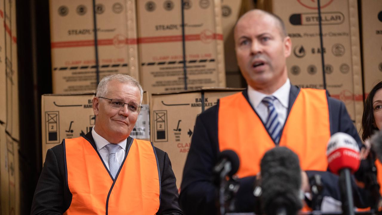 Scott Morrison was flanked by Josh Frydenberg and Marise Payne at the campaign appearance: Jason Edwards