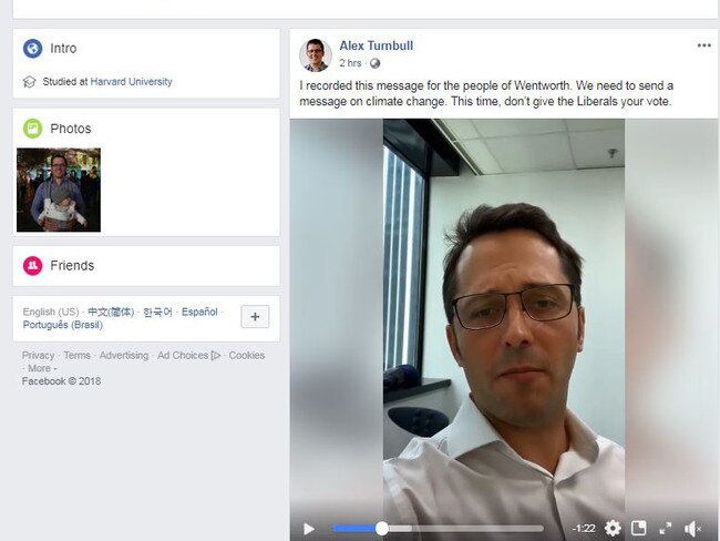 Alex Turnbull, son of the former prime minister, posted the video on Facebook
