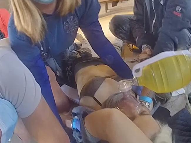 Police bodycam video shows medics battling to save Hutchins’ life after the Rust movie set shooting. The family of Hutchins has objected to the release of the footage. Picture: Santa Fe County Sheriff
