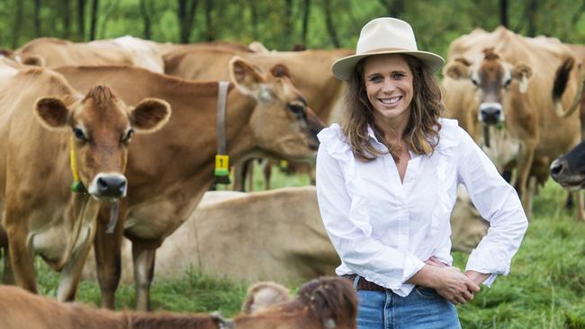 FARM: Gippsland JerseySallie Jones runs Gippsland Jersey and is a powerhouse in the dairy industry, having just opened a new processing plant in East Gippsland and is now making butter on top of her other dairy products.Pictured: Sallie Jones from Gippsland Jersey with the jersey cows.PICTURE: ZOE PHILLIPS