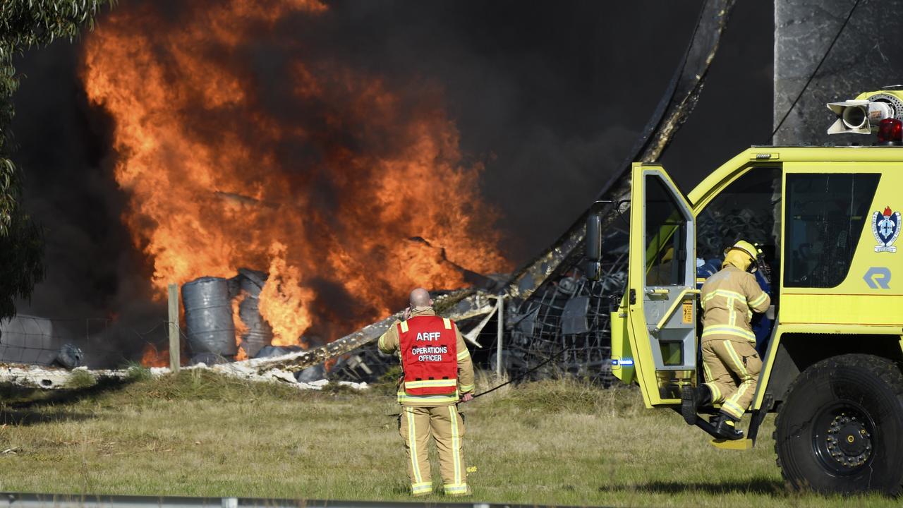 Crews arrived at the Swann Drive scene at 11.20am. Specialist appliances are on scene, including aerial appliances. Picture: NewsWire / Andrew Henshaw