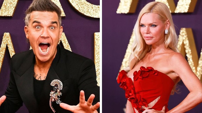 Sophie Monk and Robbie Williams on the 2025 AACTAs red carpet.