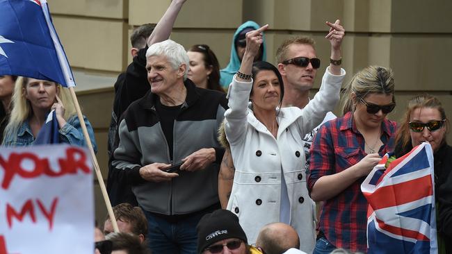 UPF protesters at the rally. Picture: Jake Nowakowski