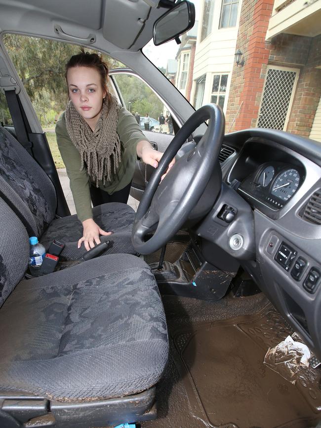 A flood-damaged car at Paringa Parade in Old Noarlunga after the one-in-50-year storm in 2016. Picture: Stephen Laffer