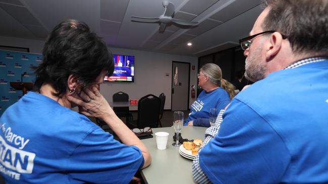Liberal supporters take in the results at the Barwon Heads HQ. Picture: Alan Barber