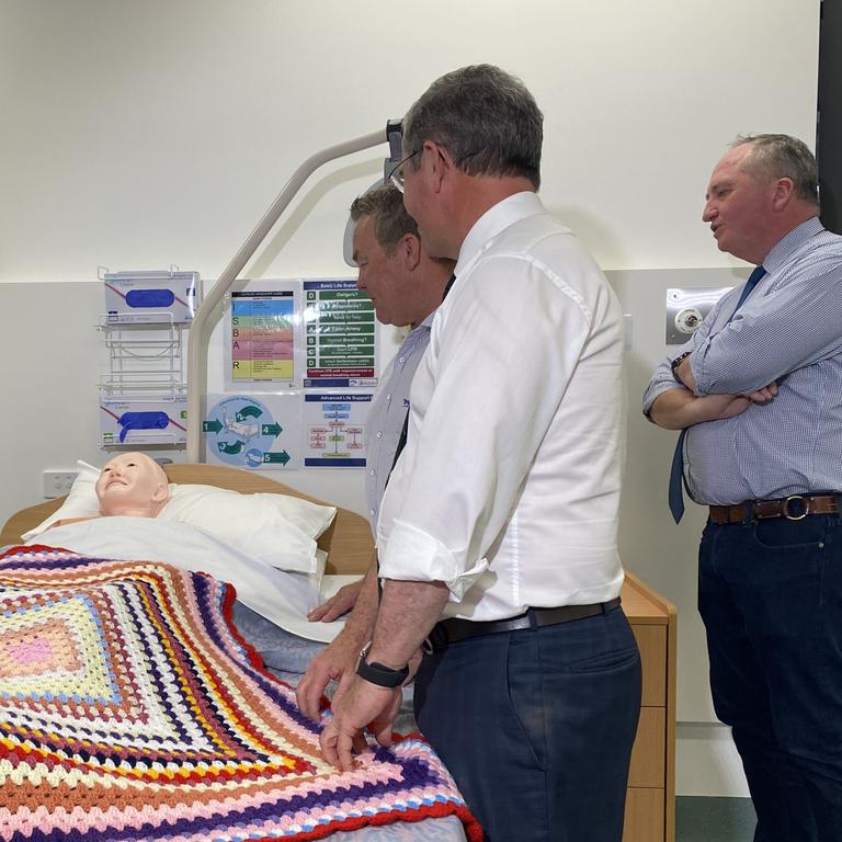 Deputy PM Barnaby Joyce joined with LNP Flynn candidate Colin Boyce and Regional Health Minister Dr David Gillespie in Gladstone on Tuesday. Picture: Nilsson Jones