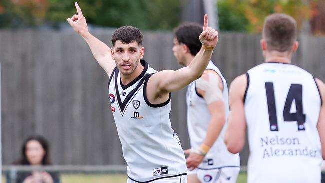 Ben Imbesi celebrates a goal for Ivanhoe. Picture: Field of View Photography