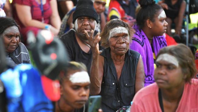 Relatives of Kumanjayi Walker outside of Alice Springs Local Court in 2019.