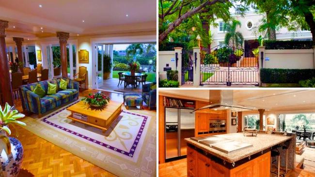 Clockwise from above, Inside the King Arthur Terrace property owned by John Van Lieshout; the front gates at the family’s Indooroopilly house and the kitchen at Tennyson. Pictures: CoreLogic and reproduced by OnTheHouse.com.au