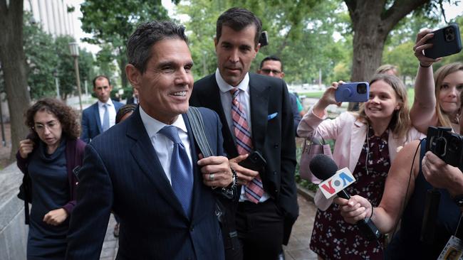 Donald Trump’s lawyer John Lauro leaves the court hearing in Washington on Monday. Picture: Getty Images