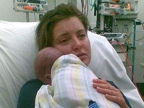 Toni McCaffery with baby Dana, just she passed away from a whooping cough infection.