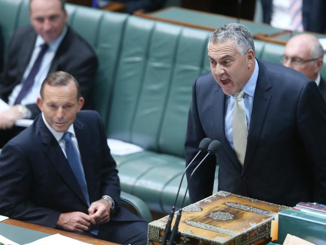 Prime Minister Tony Abbott with Treasurer Joe Hockey during Question Time / Picture: Gary Ramage