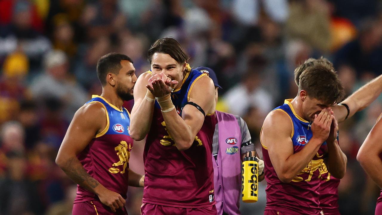 Hipwood celebrates a goal. Photo by Chris Hyde/AFL Photos/via Getty Images