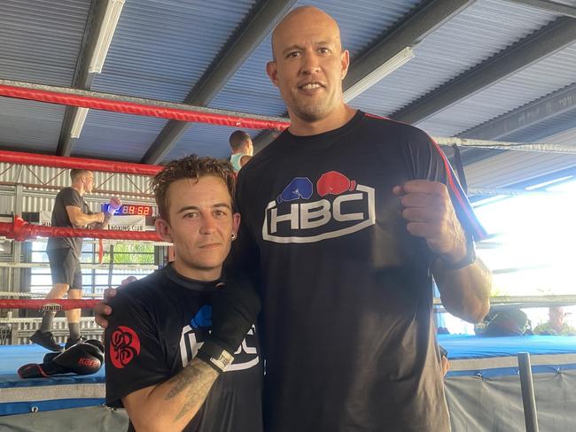 Jockey Luke Tarrant alongside Hinterland Boxing Club owner Stephen Pitt. Picture: Eddie Franklin.