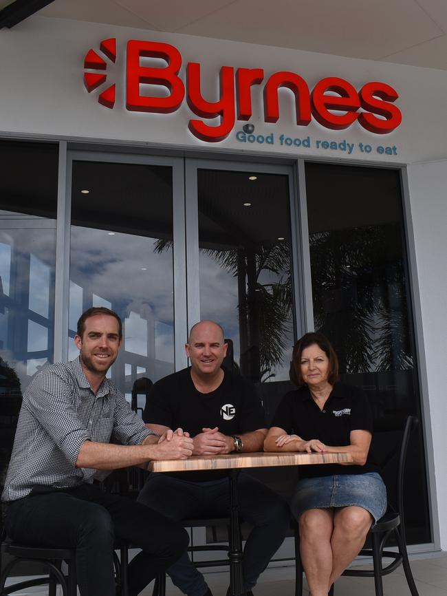 Brynes is opening on Willetts Rd opposite the Mater Private Hospital Mackay. Cafe co-owners (from left) Adrian, Damien and Lyn Connors are expanding the Brynes business which they took over about 18 months ago. Picture: Tara Miko