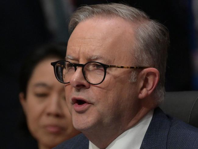 Australia's Prime Minister Anthony Albanese delivers a speech during the 3rd ASEAN-Australia Summit, held as part of the 43rd Association of Southeast Asian Nations (ASEAN) Summit in Jakarta on September 7, 2023. (Photo by BAY ISMOYO / POOL / AFP)